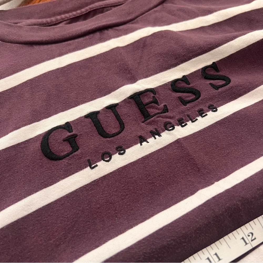 GUESS Doheny Los Angeles Purple Striped Short Sleeve Shirt, Large - Picture 5 of 8